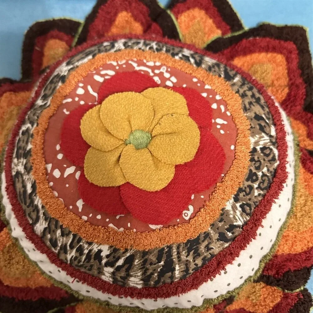 Pier 1 Imports Throw Pillows Set of 2 Flower Shape Applique French Knot Boho